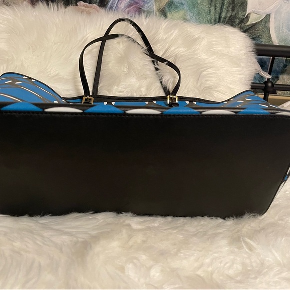 MICHAEL KORS JET SET TRAVEL DECO TURQUOISE BLACK WHITE TOTE -LARGE - Picture 7 of 7